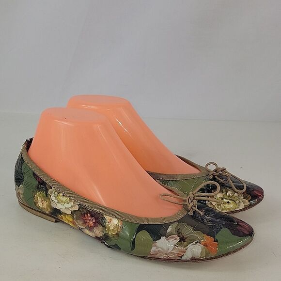 FS / NY Soleprint Green Floral Patent Leather Women's Flats - Picture 1 of 16